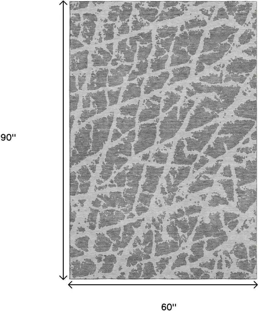 Charcoal And Ivory Abstract Washable Area Rug With UV Protection Photo 3