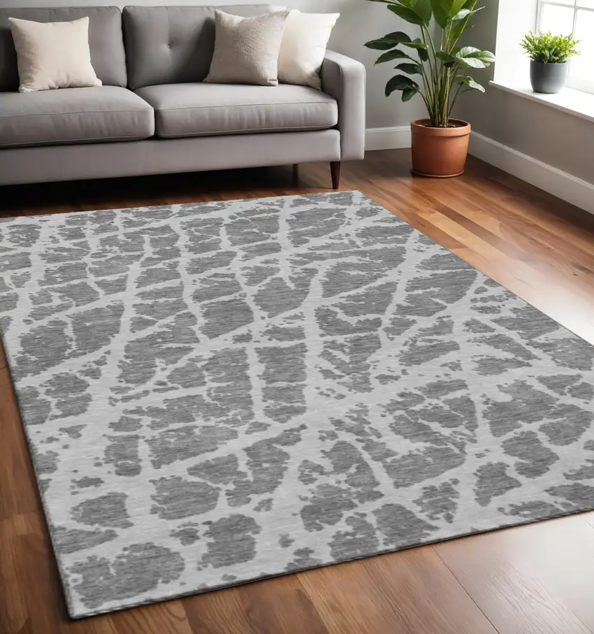 Charcoal And Ivory Abstract Washable Area Rug With UV Protection Photo 2