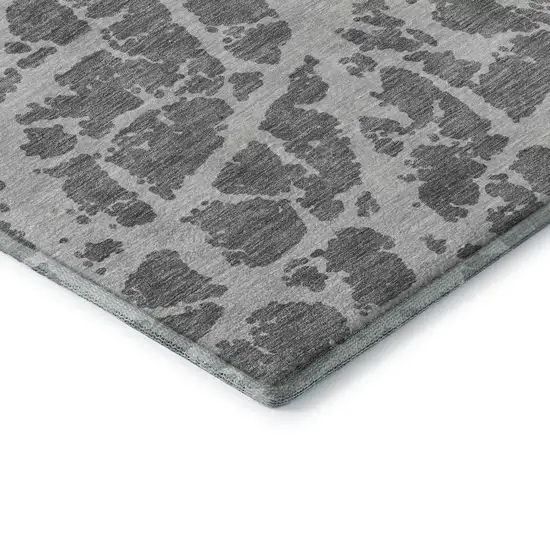 Charcoal And Ivory Abstract Washable Area Rug With UV Protection Photo 8