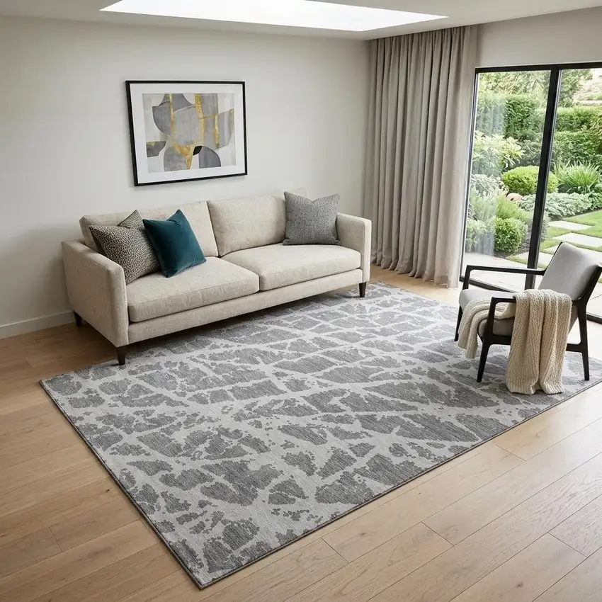 Charcoal And Ivory Abstract Washable Area Rug With UV Protection Photo 1