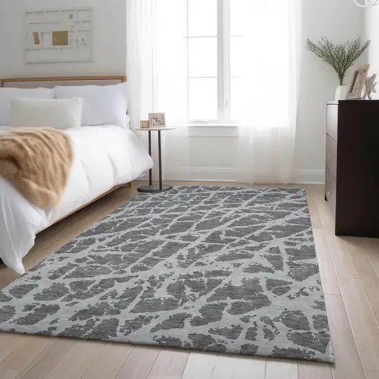 Charcoal And Ivory Abstract Washable Area Rug With UV Protection Photo 5
