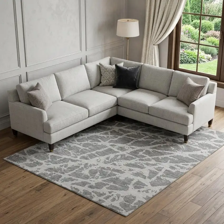 Charcoal And Ivory Abstract Washable Area Rug With UV Protection Photo 1