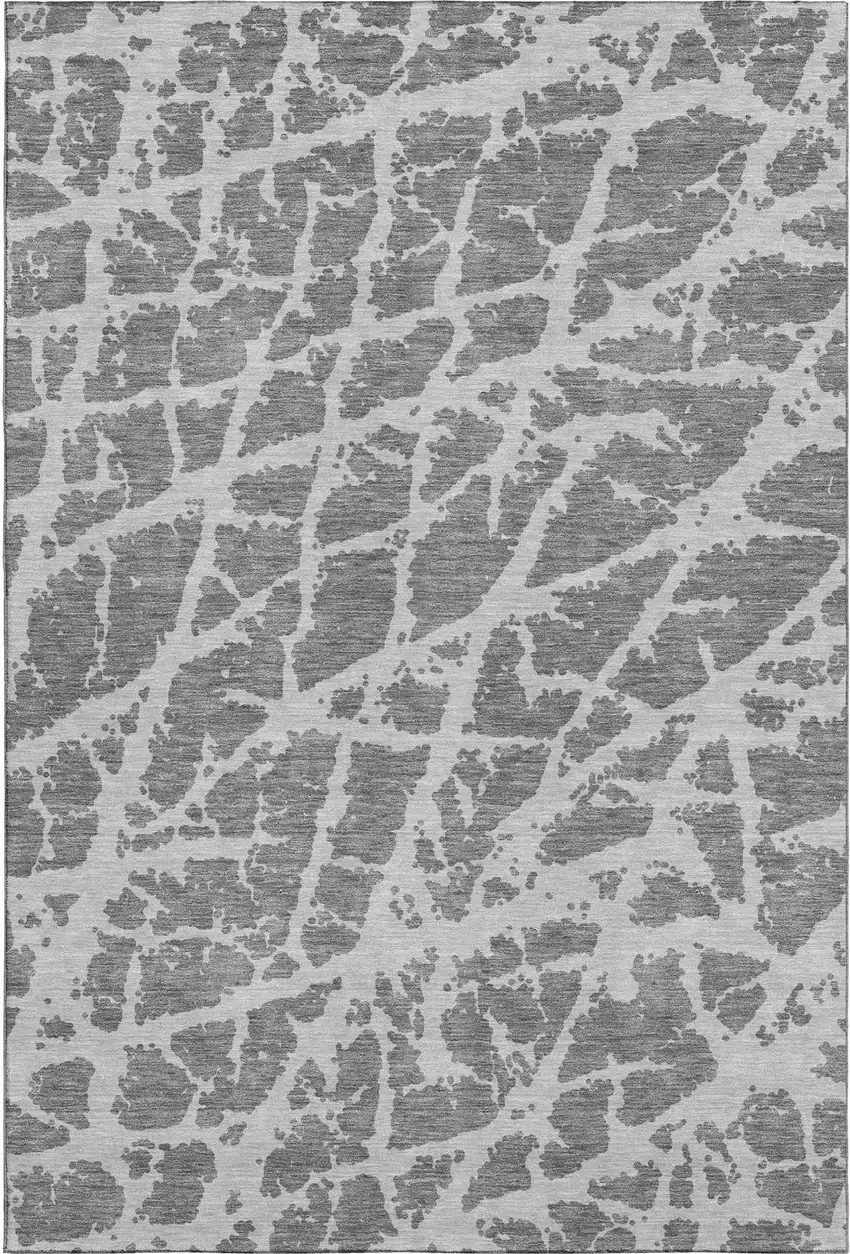 Charcoal And Ivory Abstract Washable Area Rug With UV Protection Photo 1