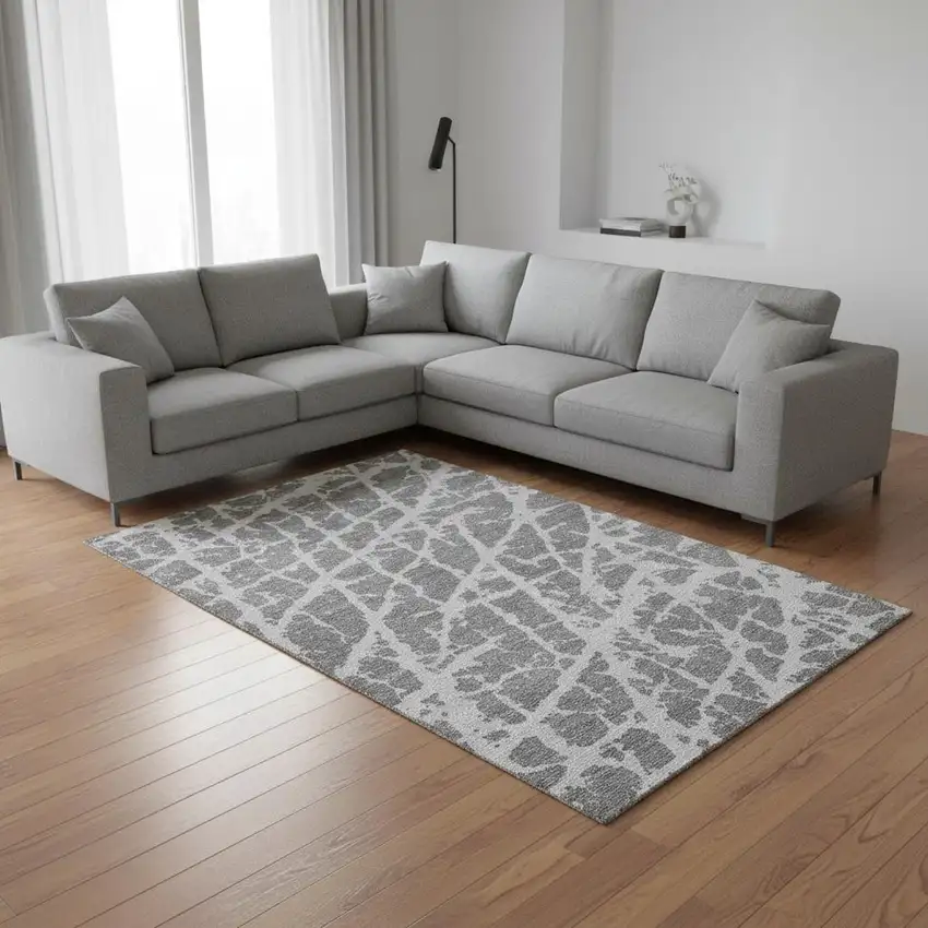 Charcoal And Ivory Abstract Washable Area Rug With UV Protection Photo 1