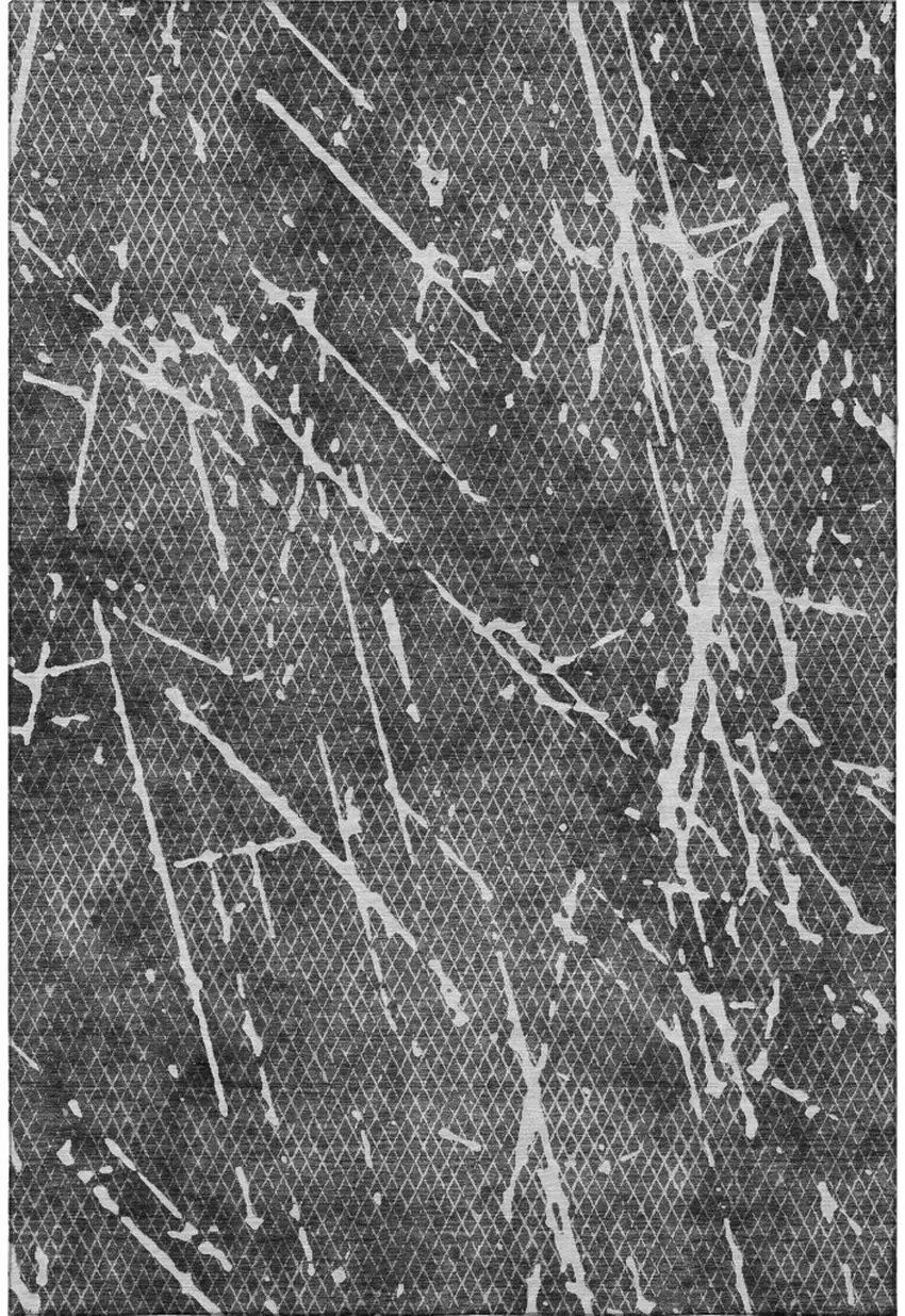 Charcoal And Ivory Abstract Washable Area Rug With UV Protection Photo 3