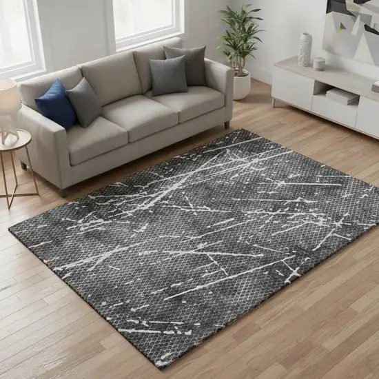 Charcoal And Ivory Abstract Washable Area Rug With UV Protection Photo 2