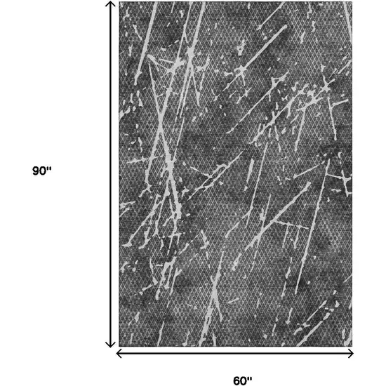 Charcoal And Ivory Abstract Washable Area Rug With UV Protection Photo 9