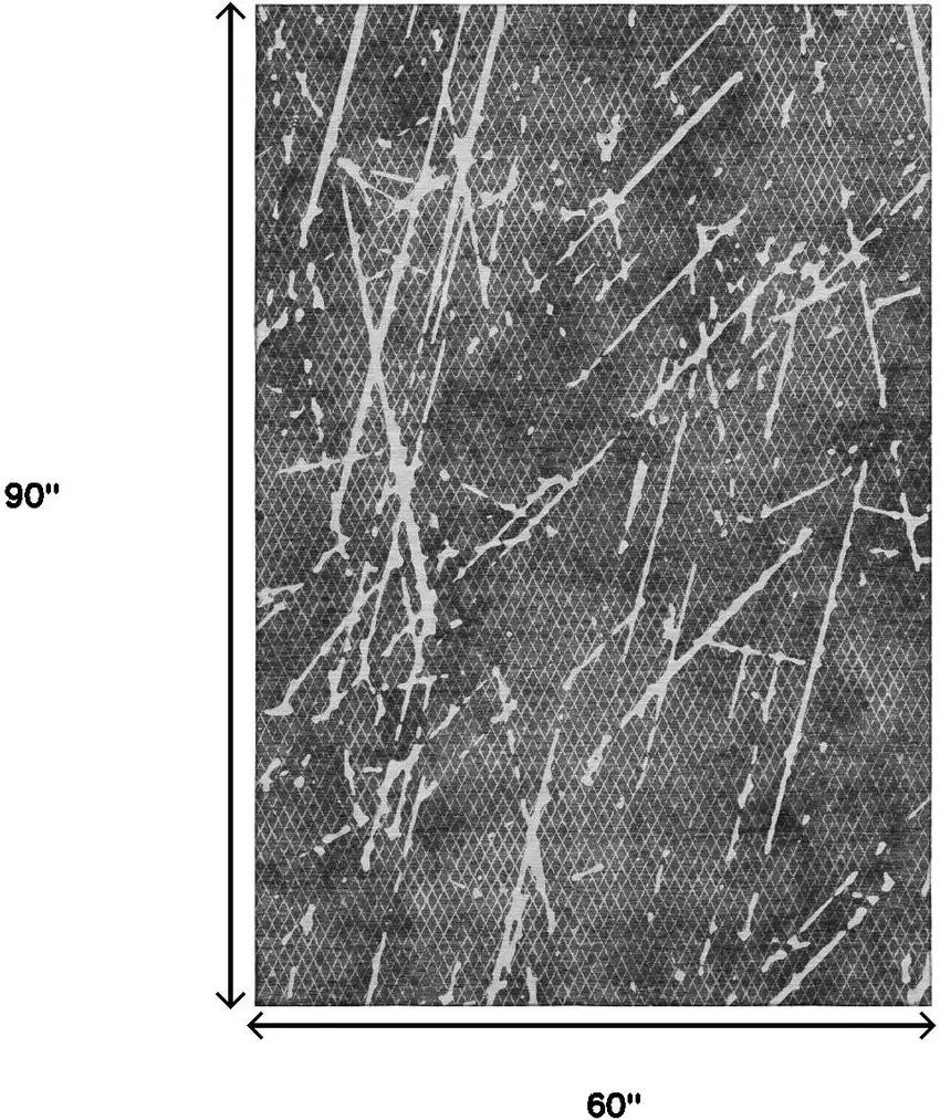 Charcoal And Ivory Abstract Washable Area Rug With UV Protection Photo 9