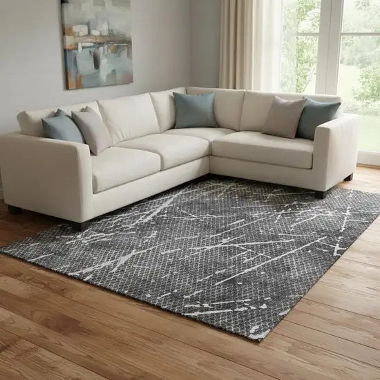 Charcoal And Ivory Abstract Washable Area Rug With UV Protection Photo 1