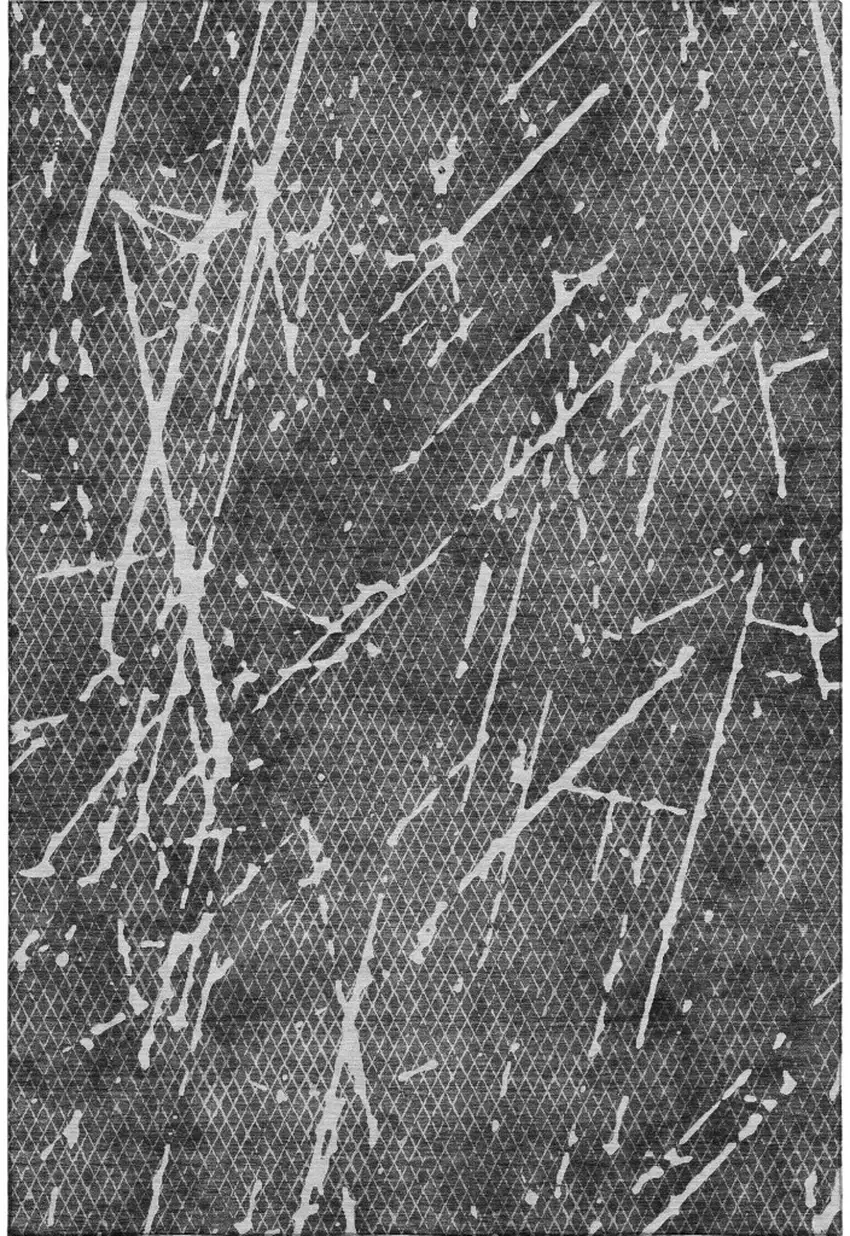 Charcoal And Ivory Abstract Washable Area Rug With UV Protection Photo 1