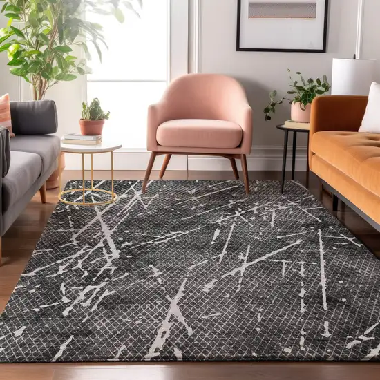 Charcoal And Ivory Abstract Washable Area Rug With UV Protection Photo 3