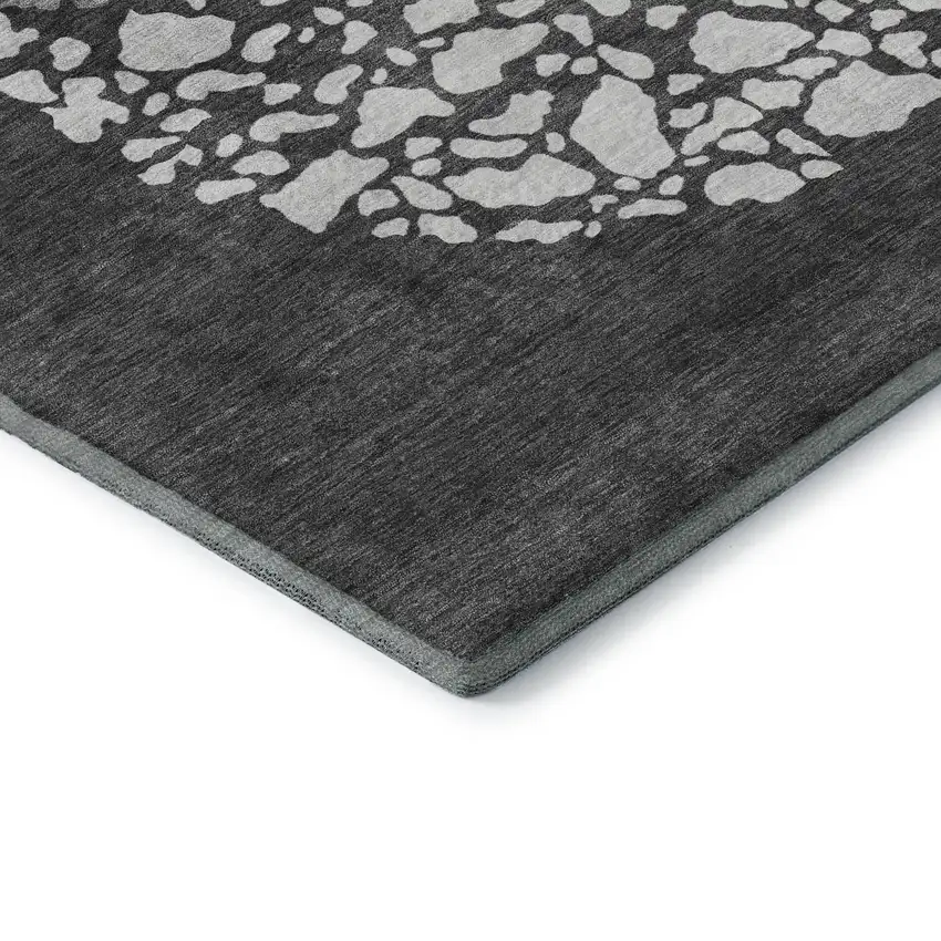 Charcoal And Ivory Abstract Washable Area Rug With UV Protection Photo 7