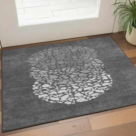 Charcoal And Ivory Abstract Washable Area Rug With UV Protection Photo 2