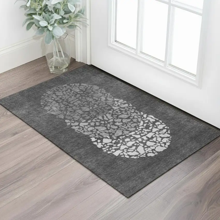 Charcoal And Ivory Abstract Washable Area Rug With UV Protection Photo 1