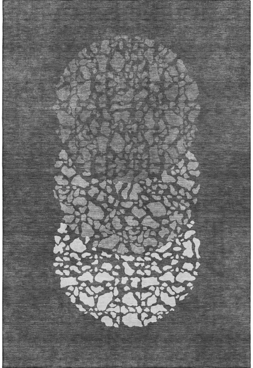 Charcoal And Ivory Abstract Washable Area Rug With UV Protection Photo 1