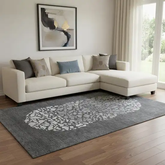 Charcoal And Ivory Abstract Washable Area Rug With UV Protection Photo 1