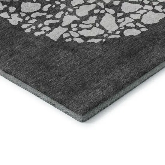 Charcoal And Ivory Abstract Washable Area Rug With UV Protection Photo 8