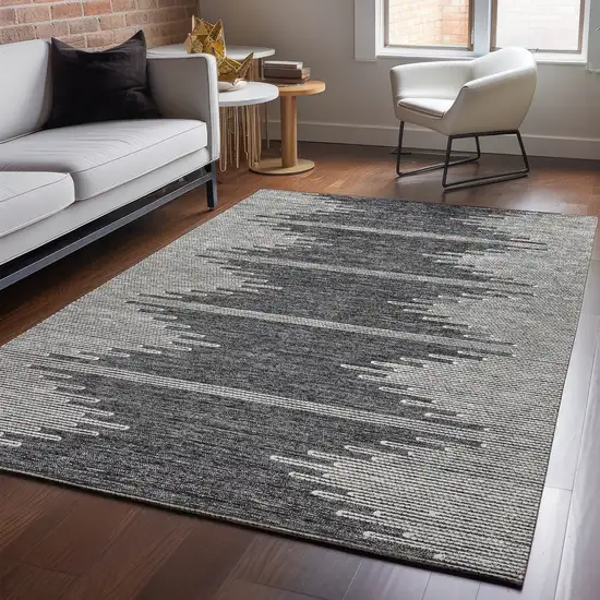 Charcoal And Ivory Abstract Washable Area Rug With UV Protection Photo 4