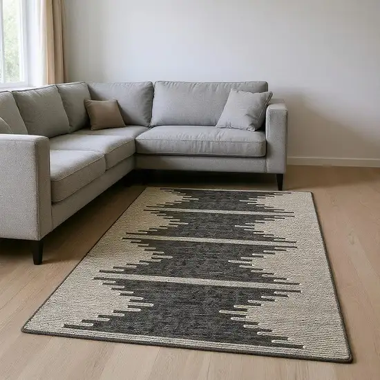 Charcoal And Ivory Abstract Washable Area Rug With UV Protection Photo 2