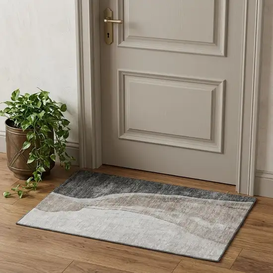 Charcoal And Ivory Abstract Washable Area Rug With UV Protection Photo 1