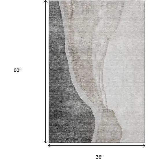 Charcoal And Ivory Abstract Washable Area Rug With UV Protection Photo 6