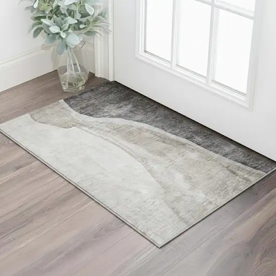 Charcoal And Ivory Abstract Washable Area Rug With UV Protection Photo 2