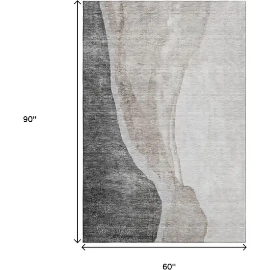 Charcoal And Ivory Abstract Washable Area Rug With UV Protection Photo 3