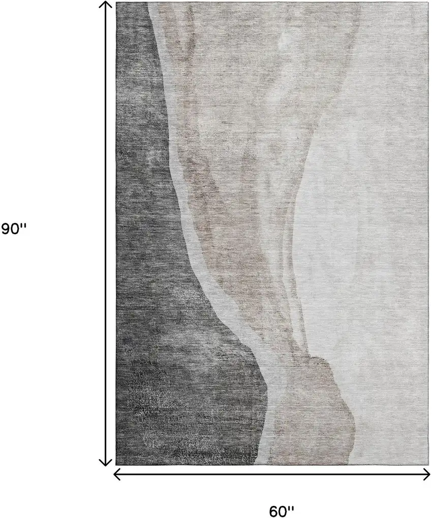 Charcoal And Ivory Abstract Washable Area Rug With UV Protection Photo 3