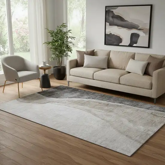 Charcoal And Ivory Abstract Washable Area Rug With UV Protection Photo 1