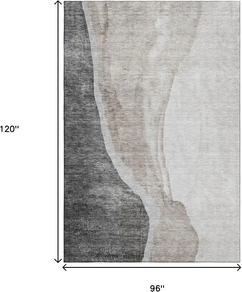 Charcoal And Ivory Abstract Washable Area Rug With UV Protection Photo 3