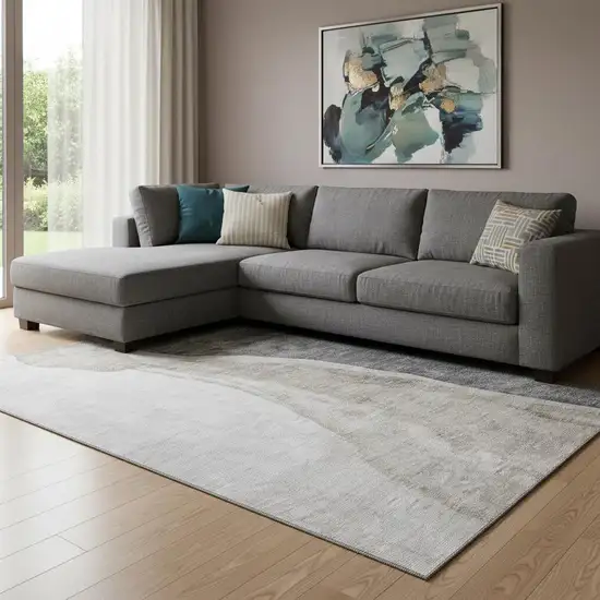 Charcoal And Ivory Abstract Washable Area Rug With UV Protection Photo 1