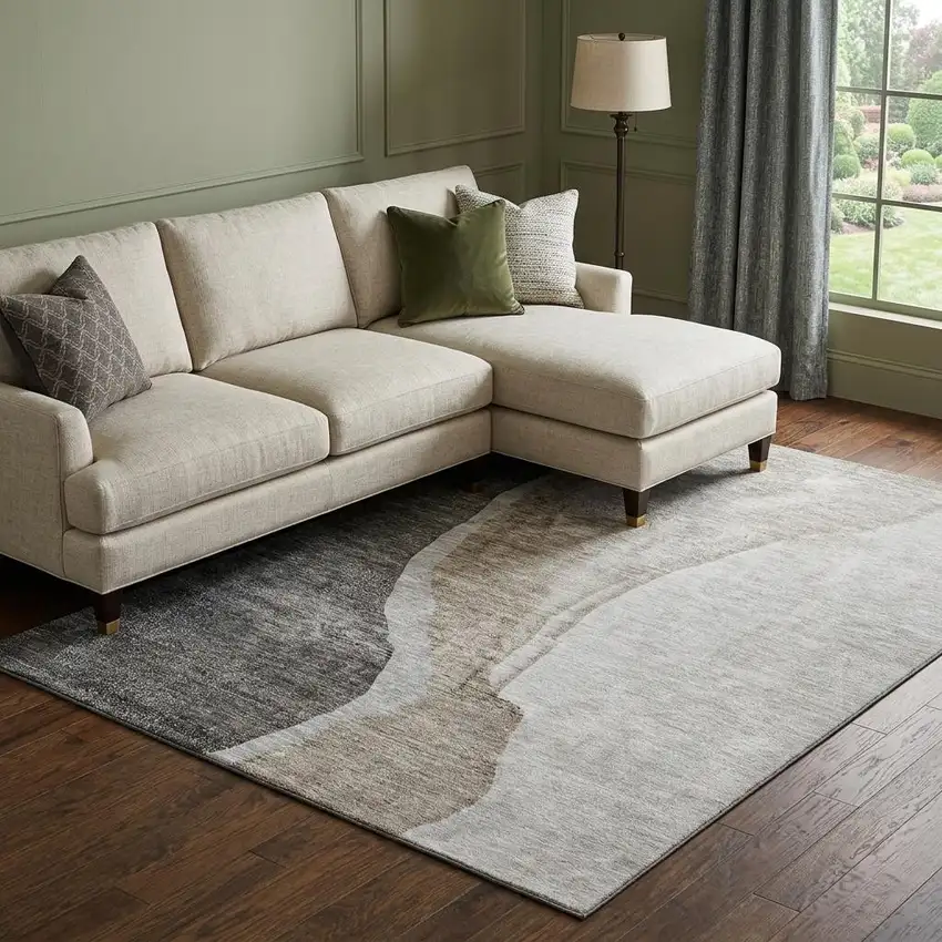 Charcoal And Ivory Abstract Washable Area Rug With UV Protection Photo 1