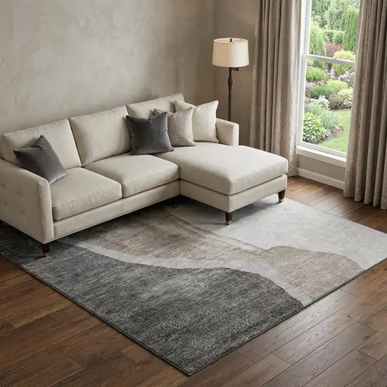 Charcoal And Ivory Abstract Washable Area Rug With UV Protection Photo 1