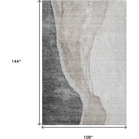 Charcoal And Ivory Abstract Washable Area Rug With UV Protection Photo 3