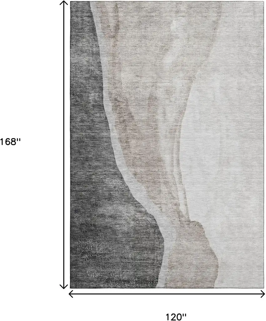 Charcoal And Ivory Abstract Washable Area Rug With UV Protection Photo 3