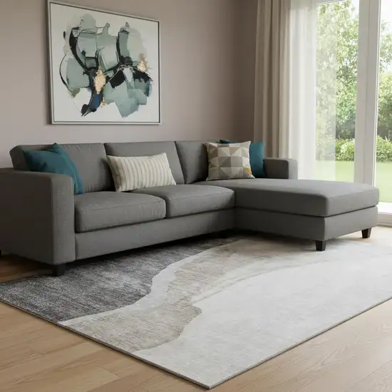 Charcoal And Ivory Abstract Washable Area Rug With UV Protection Photo 1