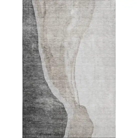 Charcoal And Ivory Abstract Washable Area Rug With UV Protection Photo 2