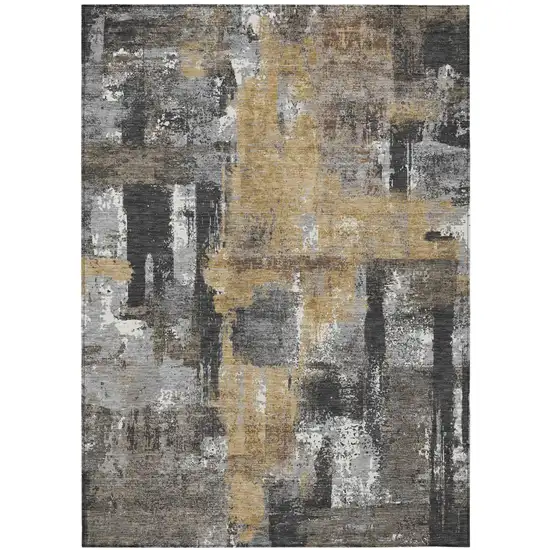 Charcoal And Ivory Abstract Washable Indoor Outdoor Area Rug Photo 2