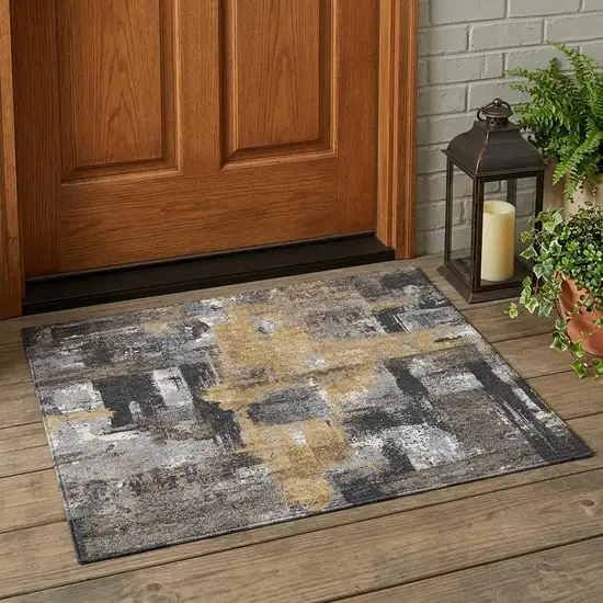Charcoal And Ivory Abstract Washable Indoor Outdoor Area Rug Photo 1
