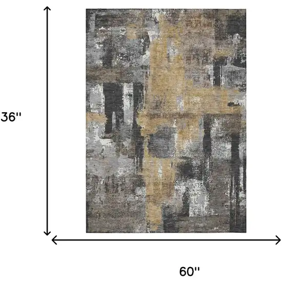Charcoal And Ivory Abstract Washable Indoor Outdoor Area Rug Photo 9