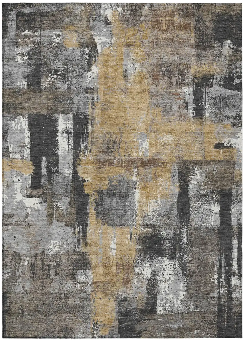 Charcoal And Ivory Abstract Washable Indoor Outdoor Area Rug Photo 2