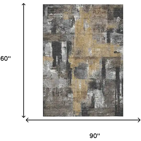 Charcoal And Ivory Abstract Washable Indoor Outdoor Area Rug Photo 9