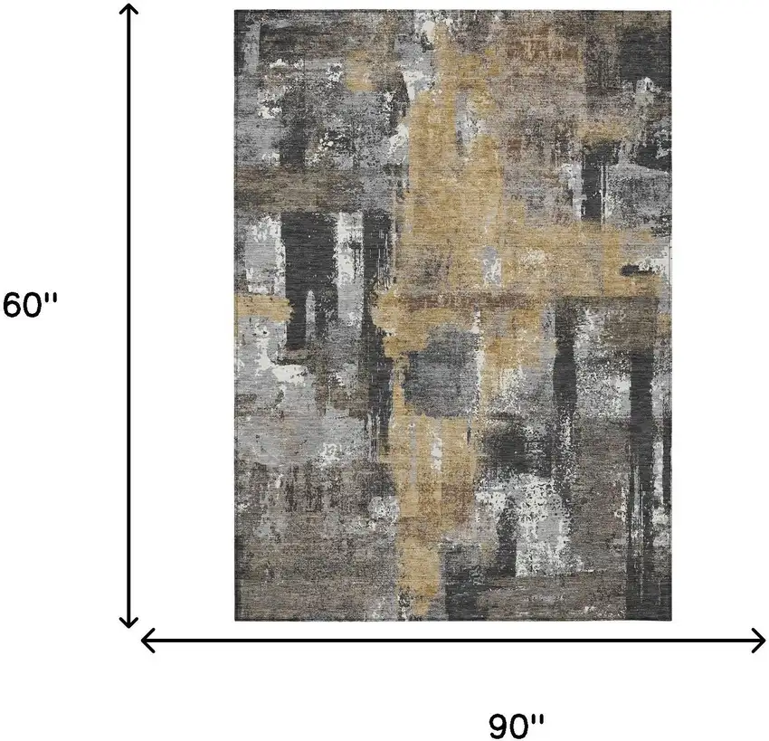 Charcoal And Ivory Abstract Washable Indoor Outdoor Area Rug Photo 9