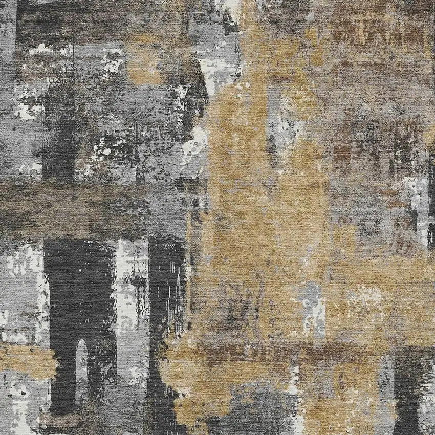 Charcoal And Ivory Abstract Washable Indoor Outdoor Area Rug Photo 3