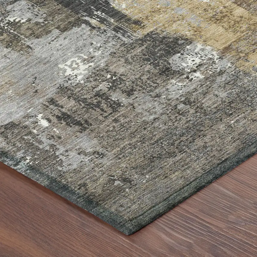 Charcoal And Ivory Abstract Washable Indoor Outdoor Area Rug Photo 7