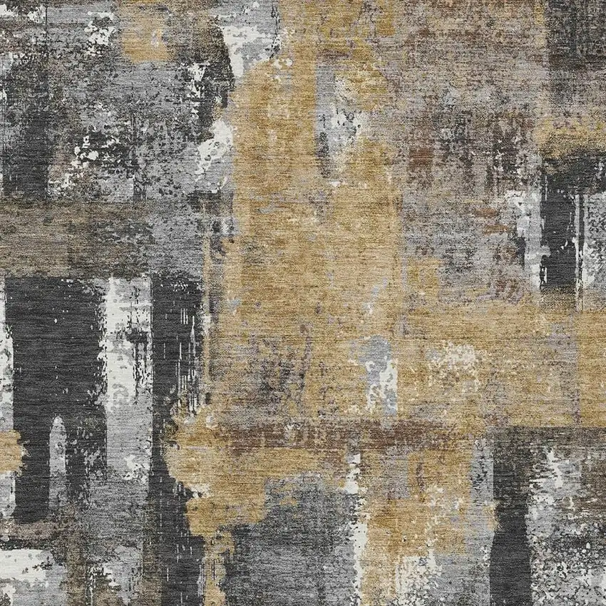 Charcoal And Ivory Abstract Washable Indoor Outdoor Area Rug Photo 5