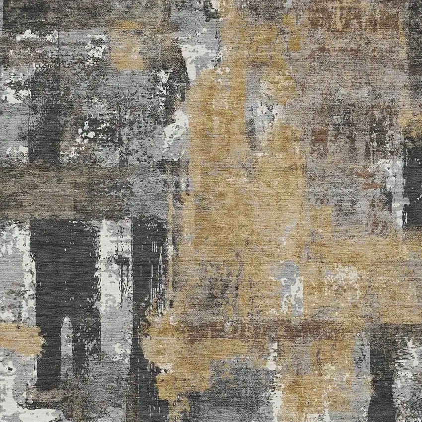 Charcoal And Ivory Abstract Washable Indoor Outdoor Area Rug Photo 4