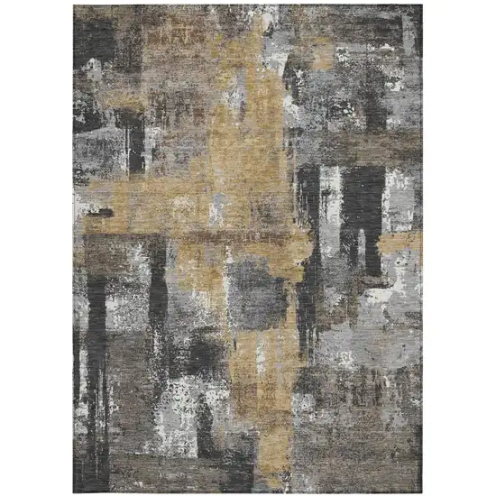 Charcoal And Ivory Abstract Washable Indoor Outdoor Area Rug Photo 3