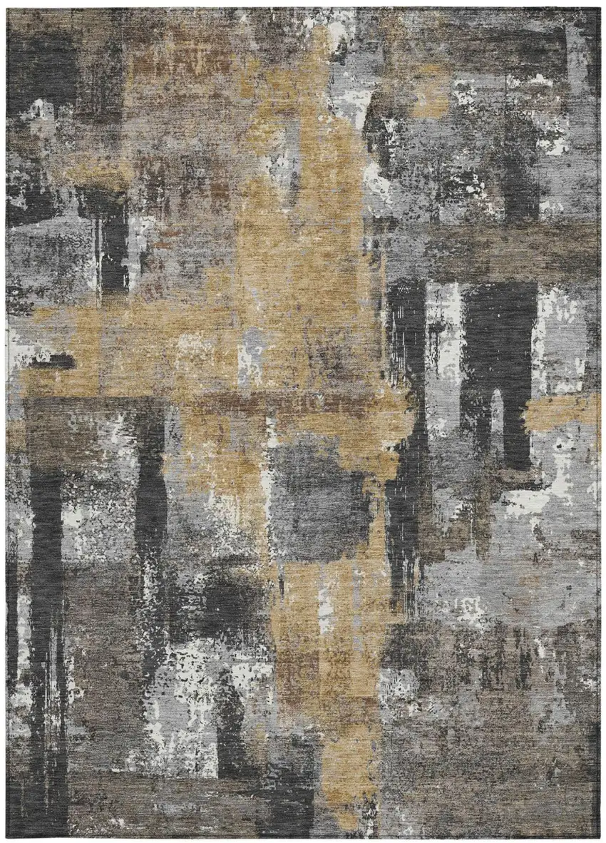 Charcoal And Ivory Abstract Washable Indoor Outdoor Area Rug Photo 3