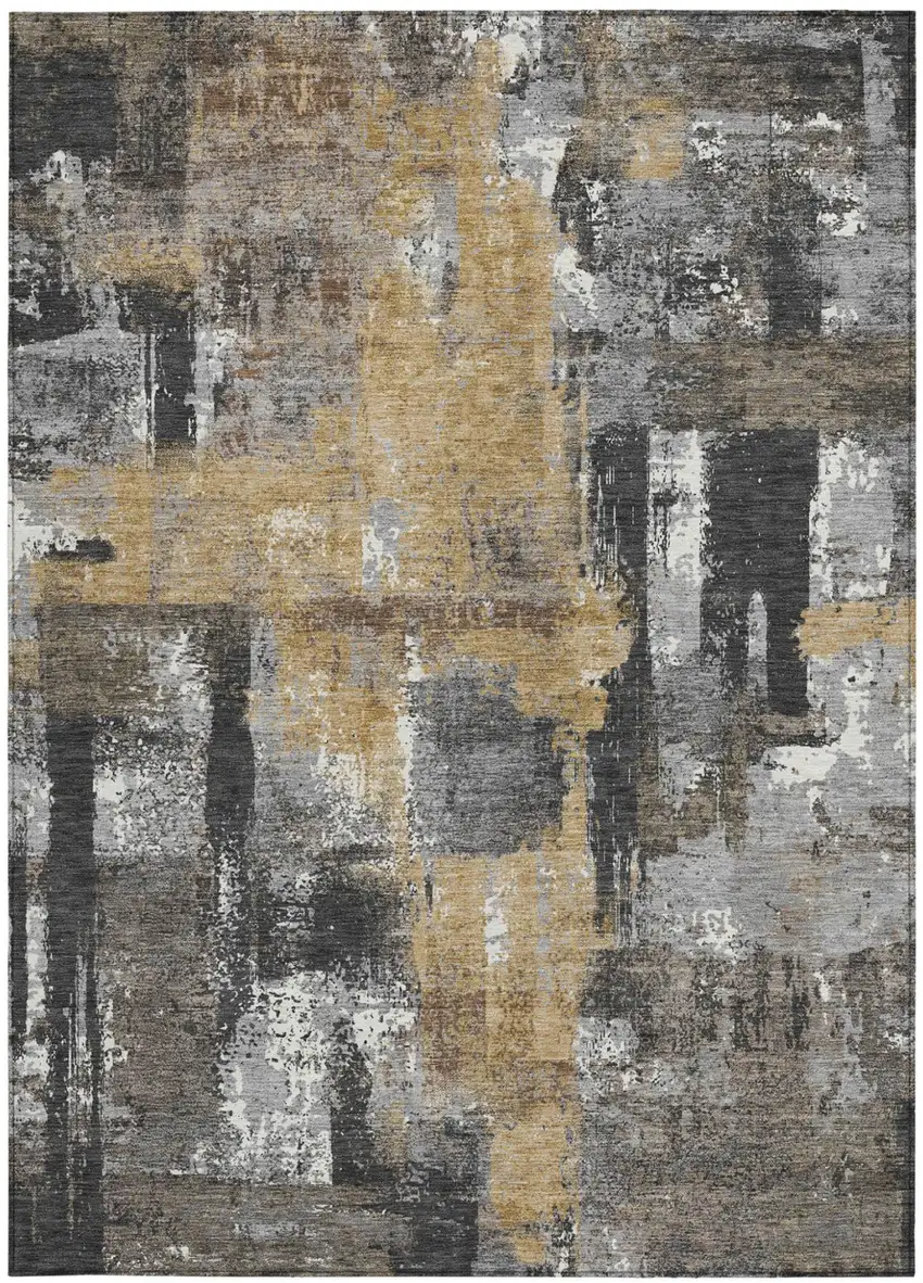 Charcoal And Ivory Abstract Washable Indoor Outdoor Area Rug Photo 3
